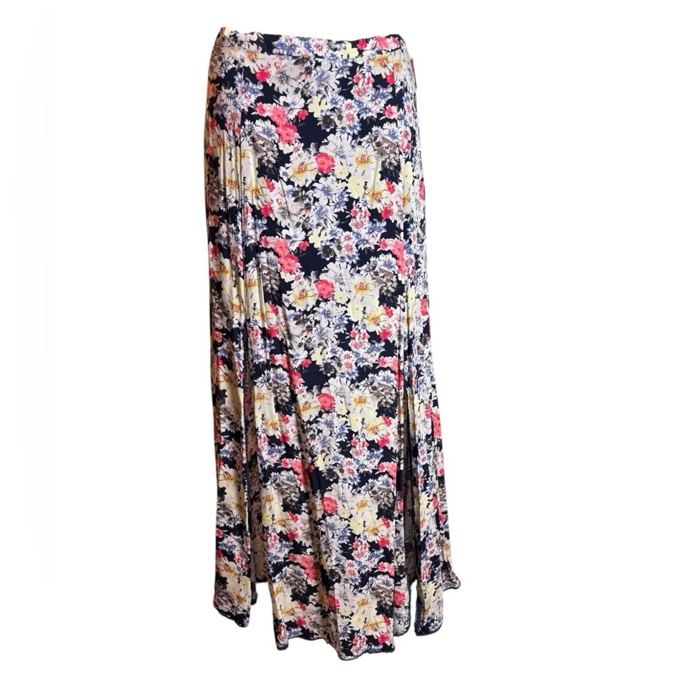 Ina 1X Multicolor Floral Maxi Skirt Double Front Side Slits Plus Size NWOT - Picture 8 of 8